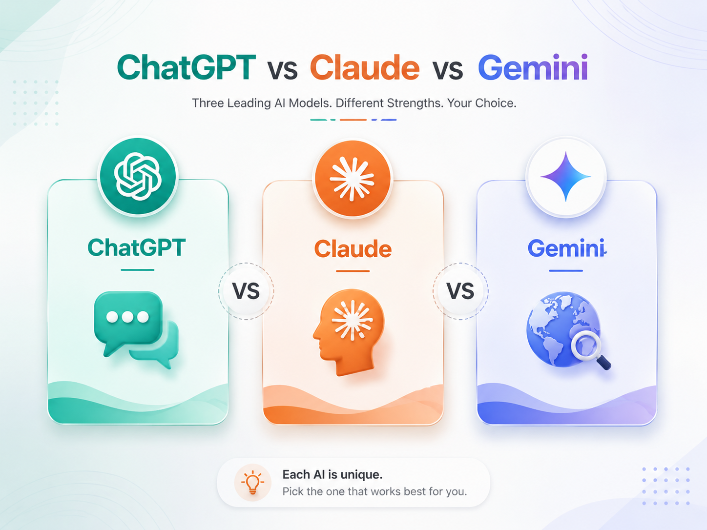 image of ChatGPT, Claude, and Gemini AI showing the three leading AI assistants in a modern visual design.